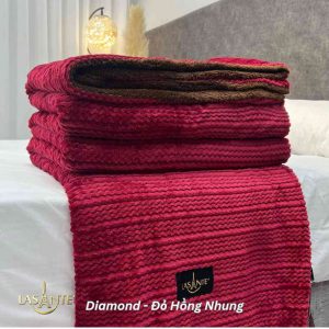 Chăn Lông Cừu Thu 2 Lớp- Diamond Đỏ Hồng Nhung