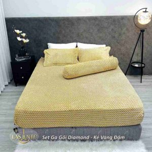 Set Ga Gối Diamond Kẻ Vàng đậm