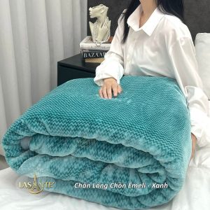 Chăn Lông Chồn Lasante Emeli Xanh – Chăn Lông Chính Hãng Cao Cấp