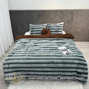 Chăn Lông Cáo Celine Xám Xanh – Hiện đại ấm áp Cho Căn Phòng Ngủ